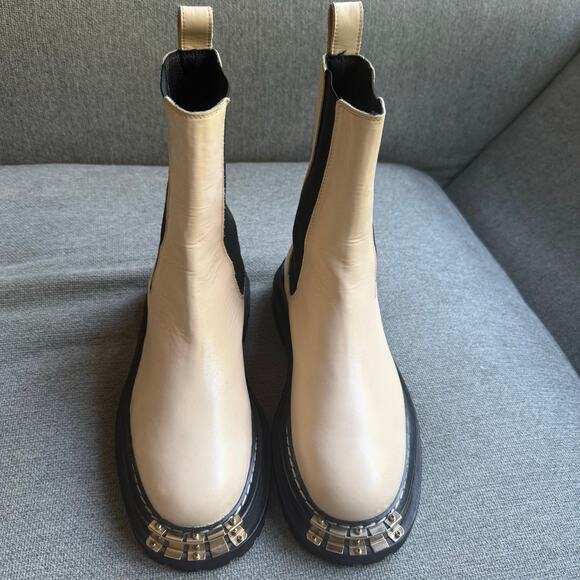 Sandro Liam Chelsea Ivory Cream Leather Boot Pull-on Boho Sz 37 US 6.5 - Picture 12 of 13